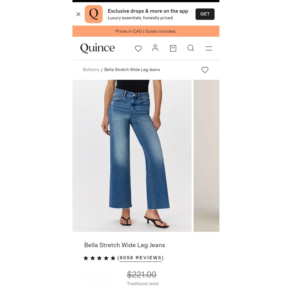 Quince Bella Stretch Wide Leg Jeans Twilight Blue Fray Organic Cotton Size 33